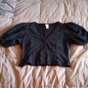 H&M puff sleeves blouse, black, medium